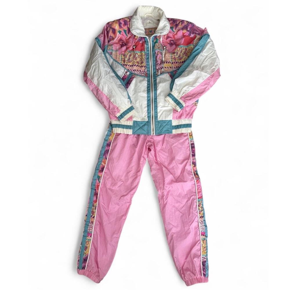 Vintage East West Floral Pink Patchwork Track Suit Set Size S